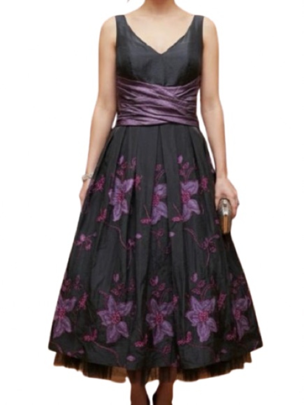 SIMON CHANG Black Embroidered Dress - Size 8